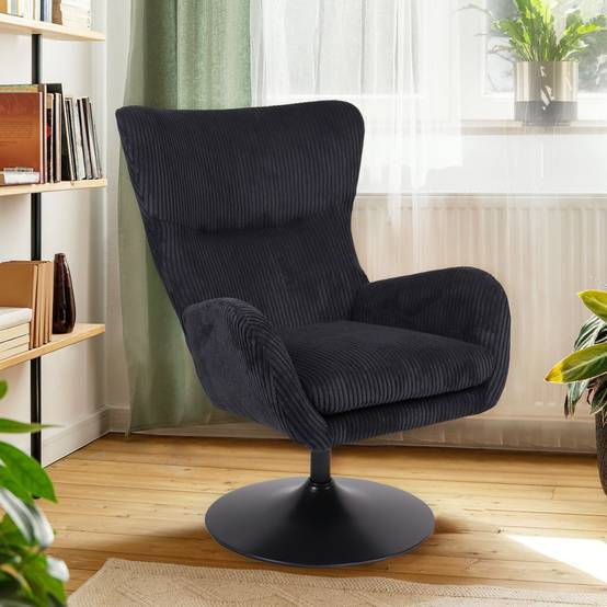 Fauteuil Pivotant en Velours Côtelé "Cléo" 97cm Noir - Image 6