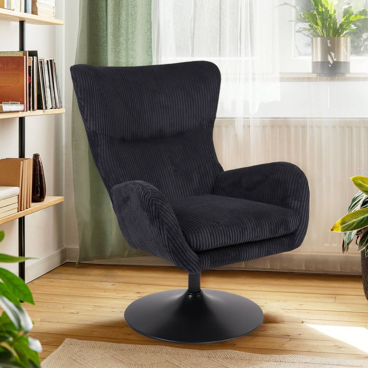 Fauteuil Pivotant en Velours Côtelé "Cléo" 97cm Noir - Image 6