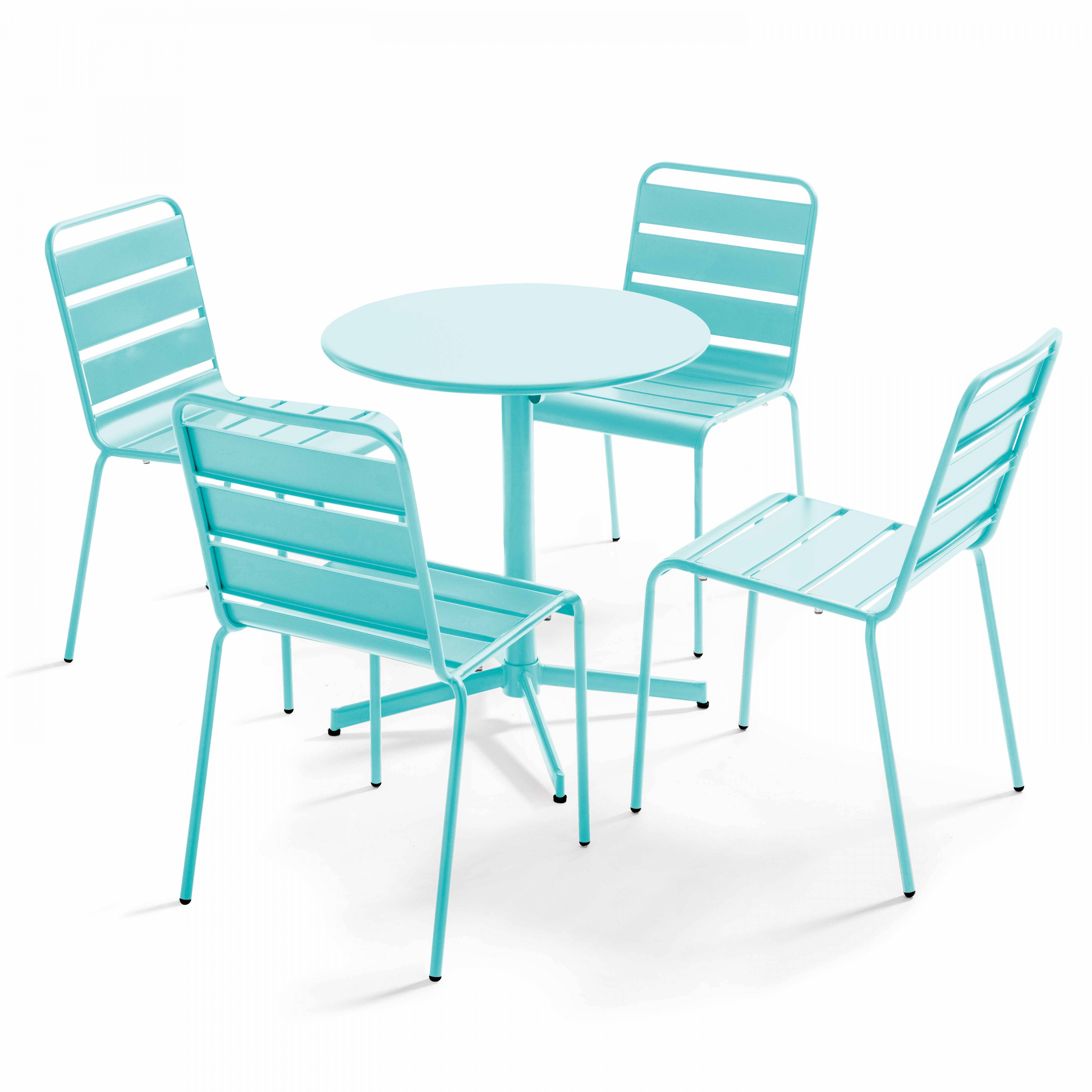 Oviala - Ensemble table de jardin ronde et 4 chaises en métal turquoise Palavas - Oviala - Imagen 1