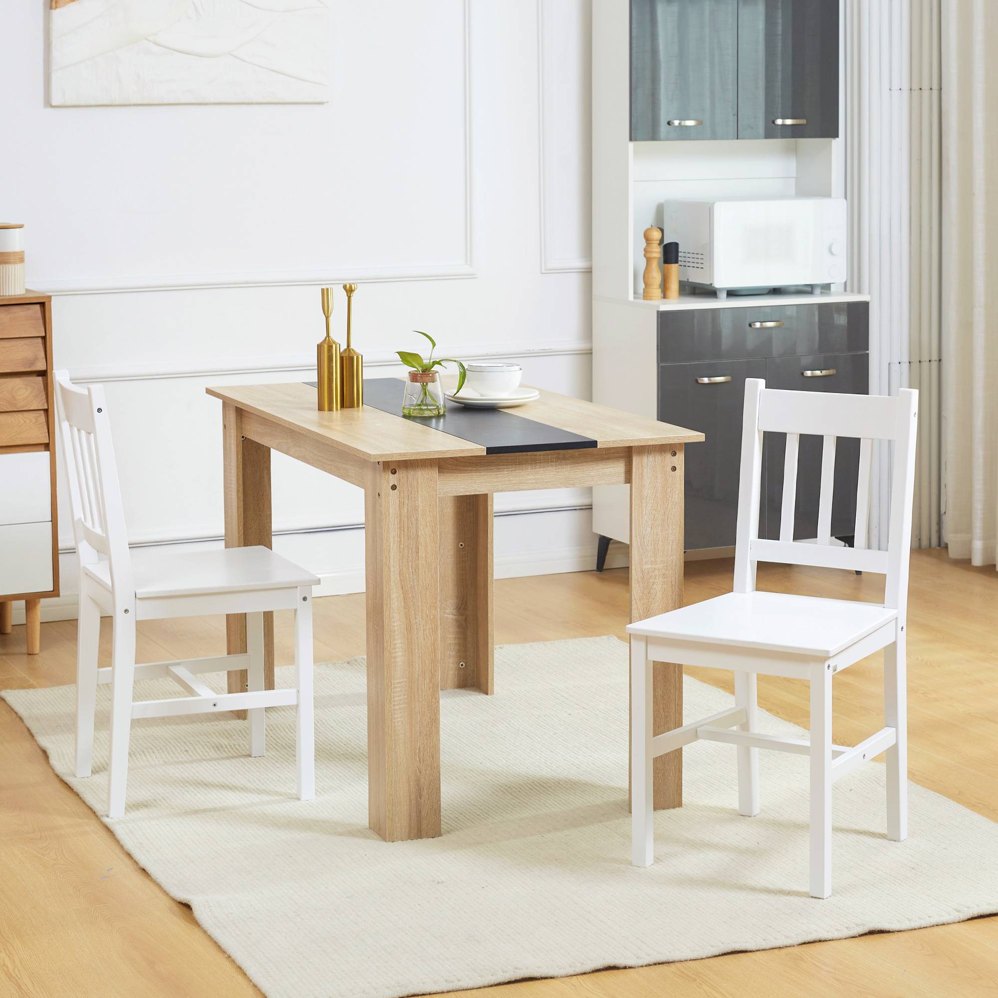 Lot de 2 chaises de salle à manger en bois massif chaise de cuisine dossier lattes esprit campagne blanc - Image 4