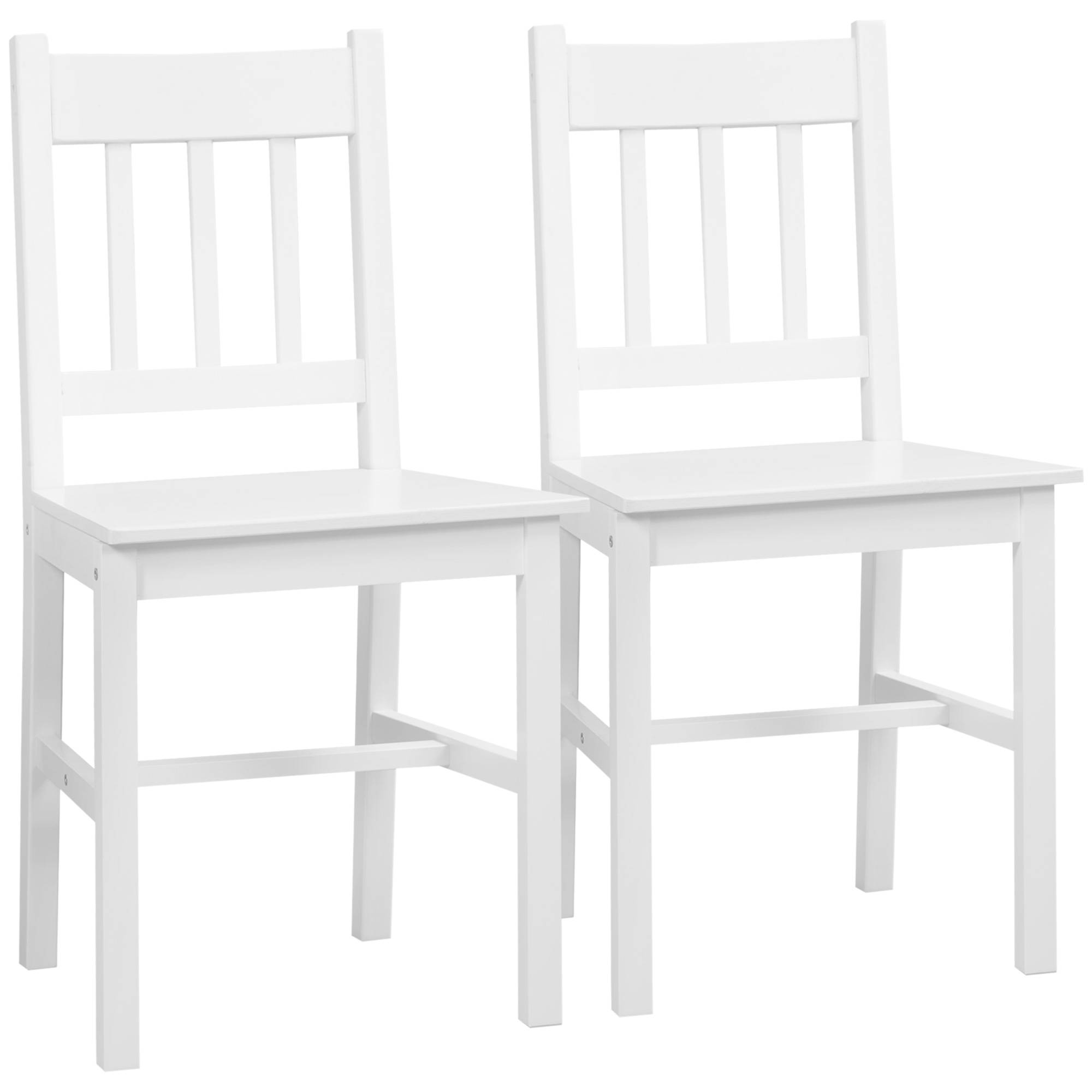 Lot de 2 chaises de salle à manger en bois massif chaise de cuisine dossier lattes esprit campagne blanc - Image 1
