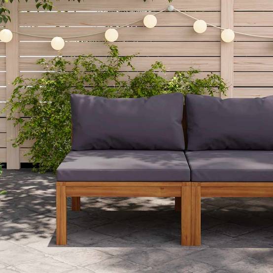 Canapé central | Canapé D'extérieur | Sofa De Jardin sectionnel et coussins gris foncé Bois d'acacia Maison Chic - Image 2