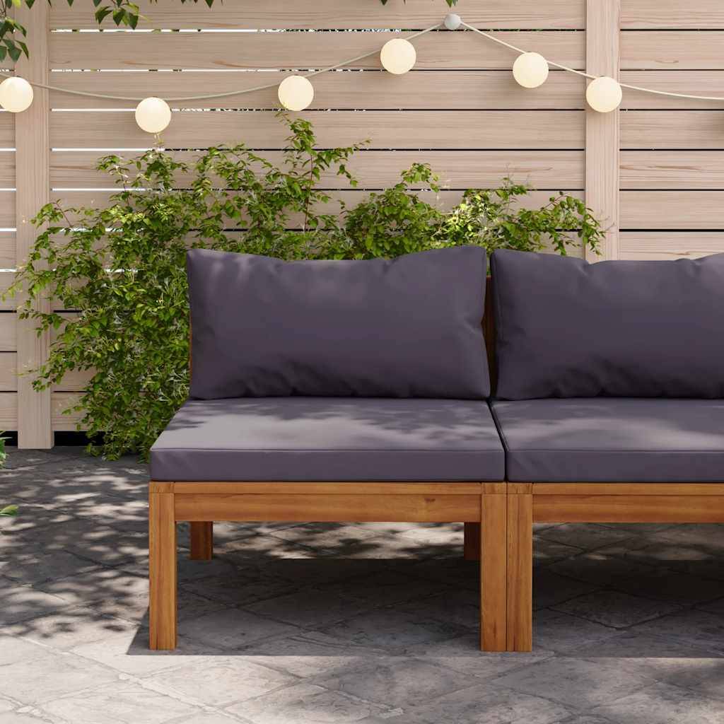 Canapé central | Canapé D'extérieur | Sofa De Jardin sectionnel et coussins gris foncé Bois d'acacia Maison Chic - Image 2