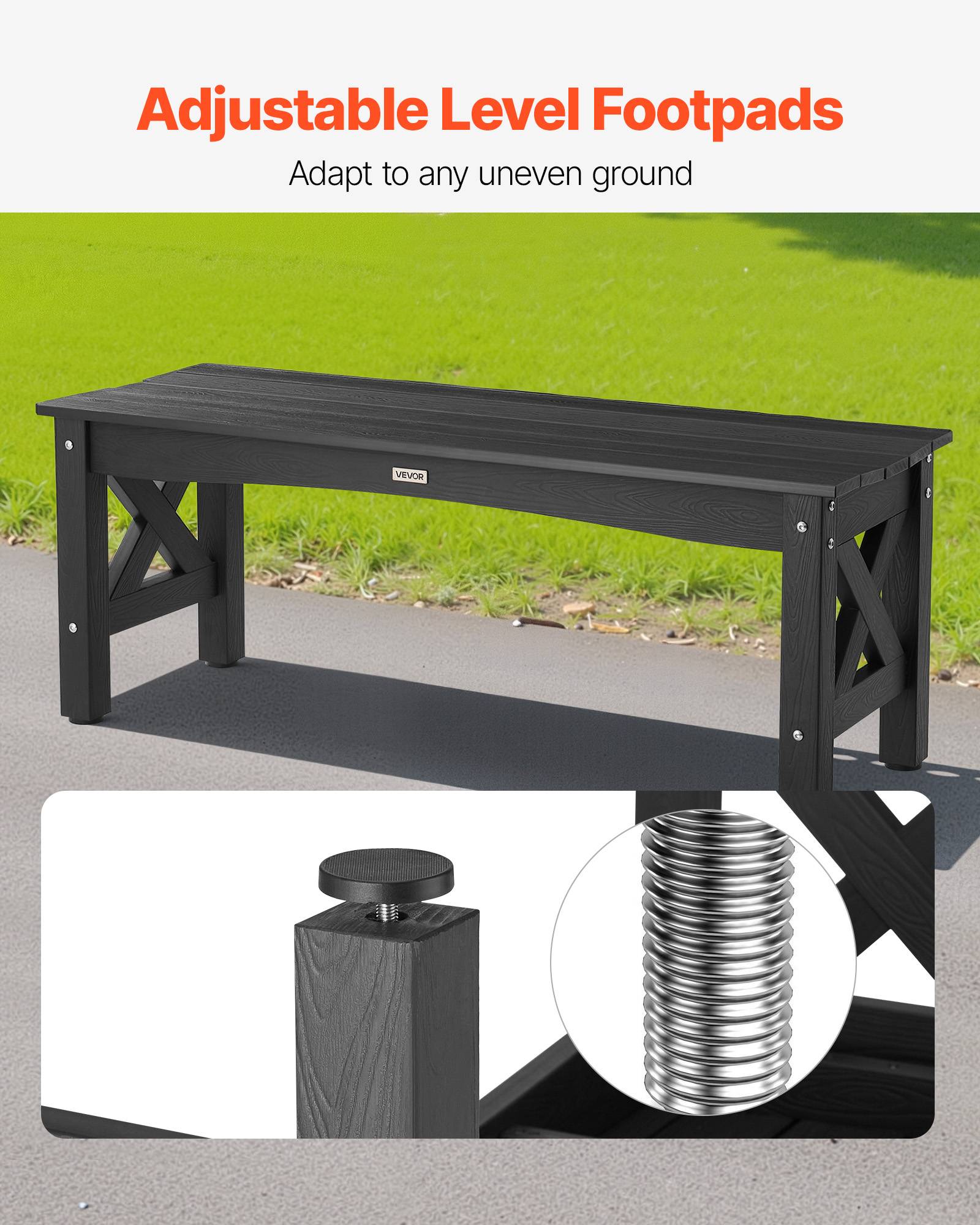 Vevor - VEVOR Banc de jardin en plastique 113 cm capacité de charge de 272 kg noir - Image 5