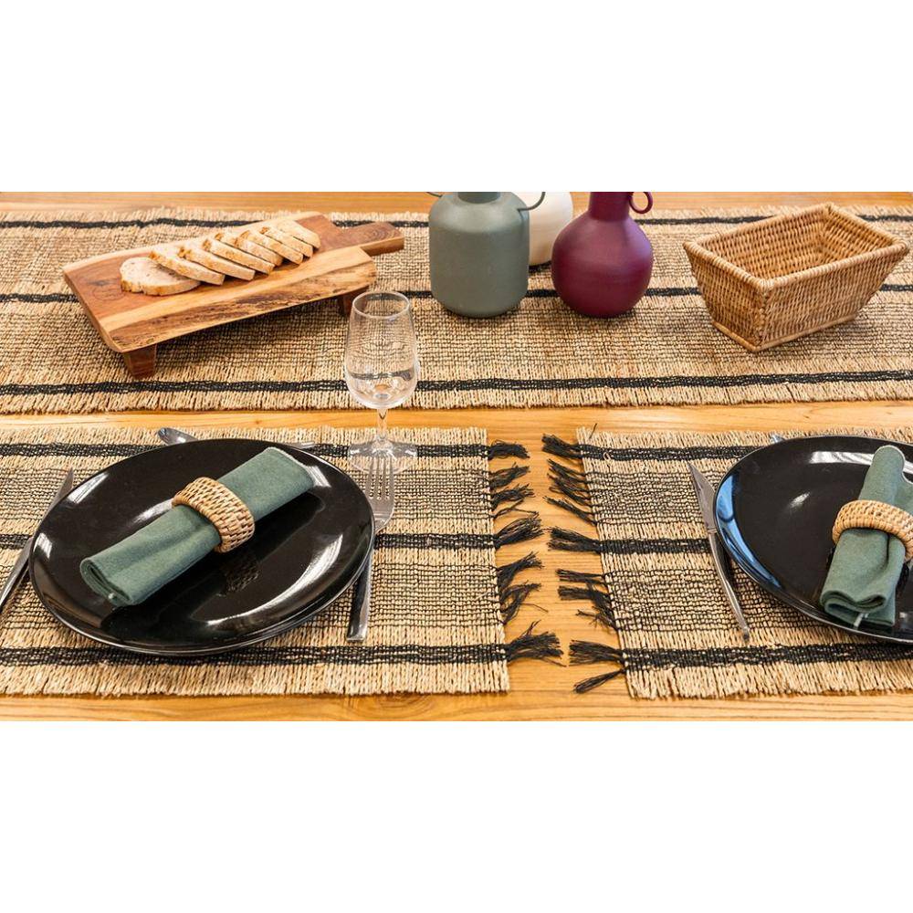 Aubry Gaspard - Linge de table en jonc naturel et noir Sets de table - Imagen 2