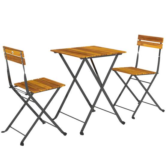 Sans Marque - Ensemble salle à manger 3 pièces 2 personnes table pliante 2 chaises terrasse balcon teck - Image 1