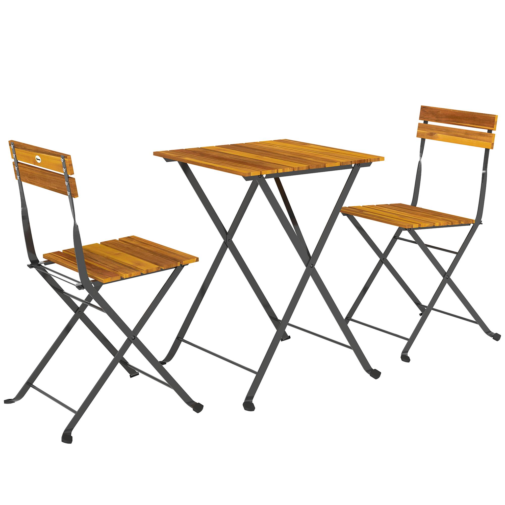 Sans Marque - Ensemble salle à manger 3 pièces 2 personnes table pliante 2 chaises terrasse balcon teck - Image 1