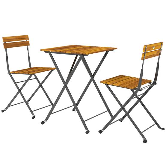 Sans Marque - Ensemble salle à manger 3 pièces 2 personnes table pliante 2 chaises terrasse balcon teck - Image 2