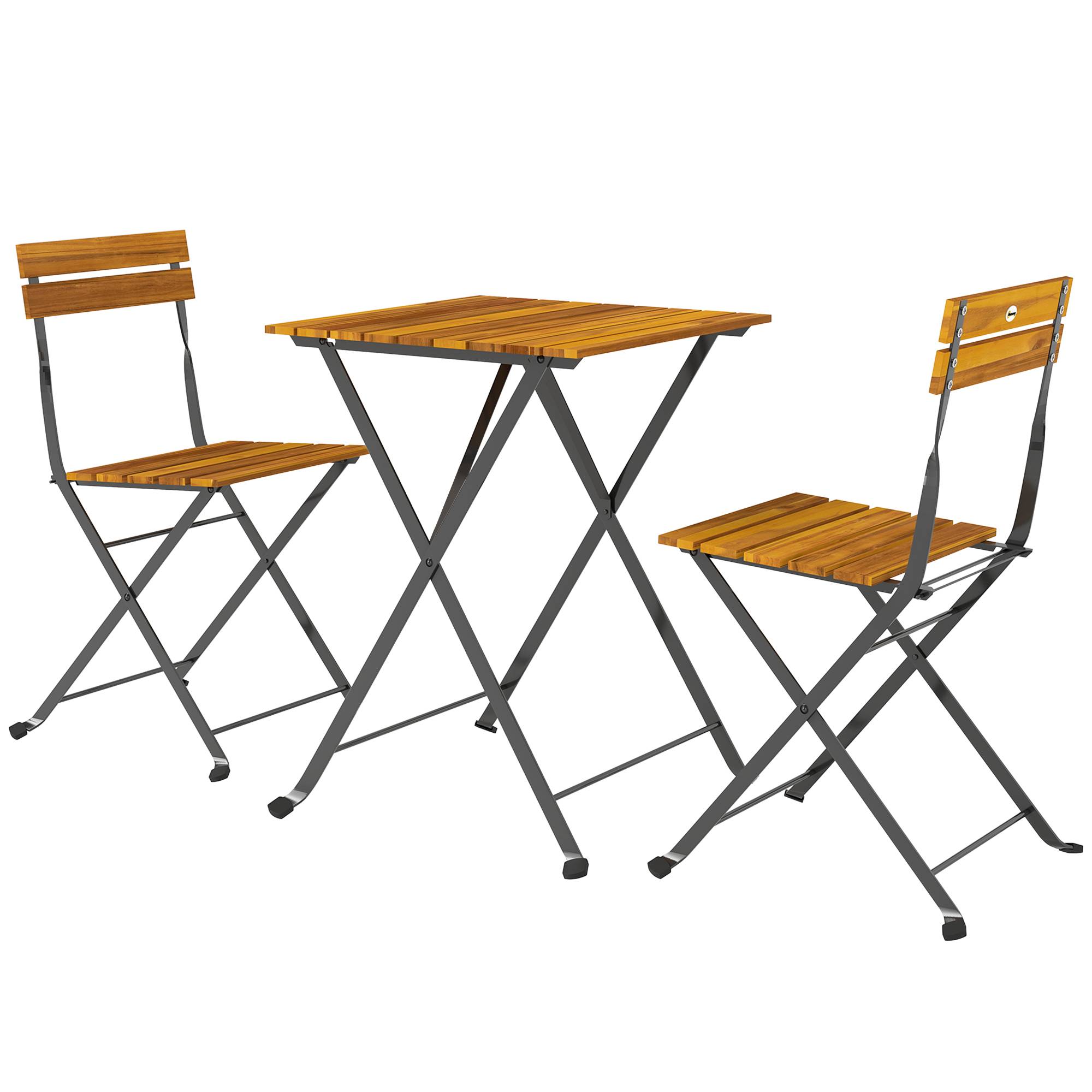 Sans Marque - Ensemble salle à manger 3 pièces 2 personnes table pliante 2 chaises terrasse balcon teck - Image 2