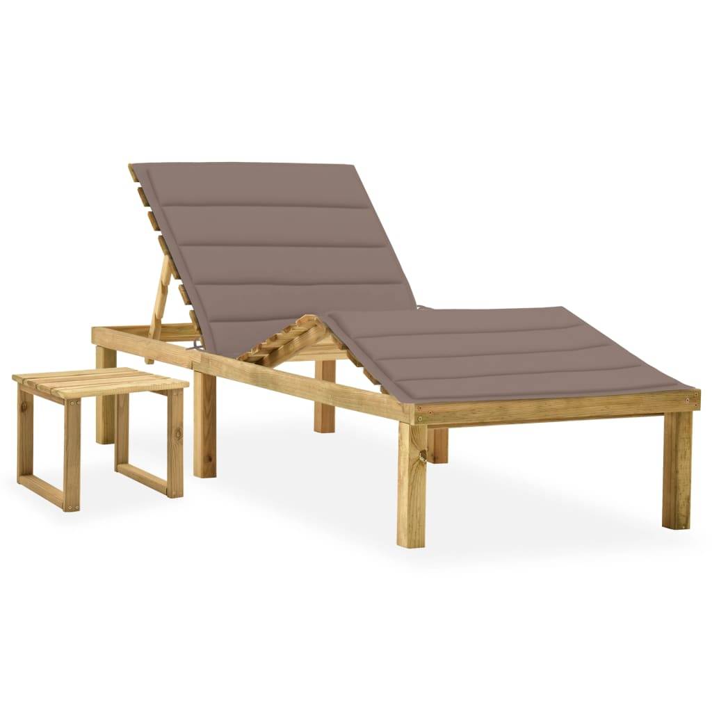 Helloshop26 - Transat chaise longue bain de soleil lit de jardin terrasse meuble d'extérieur avec table et coussin pin imprégné - Imagen 1