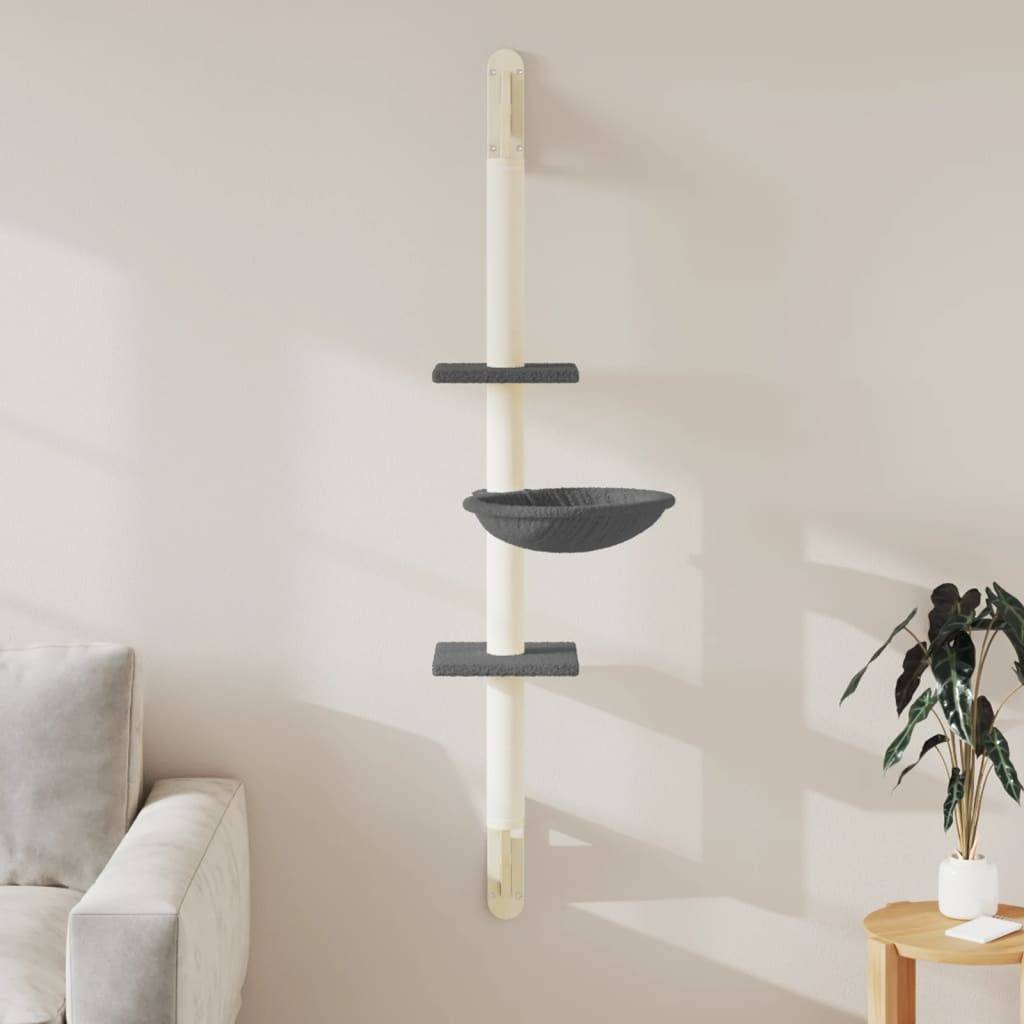 Arbre à chat mural bois et sisal gris foncé 22 x 40 x 142.5 cm - PANGIVO
