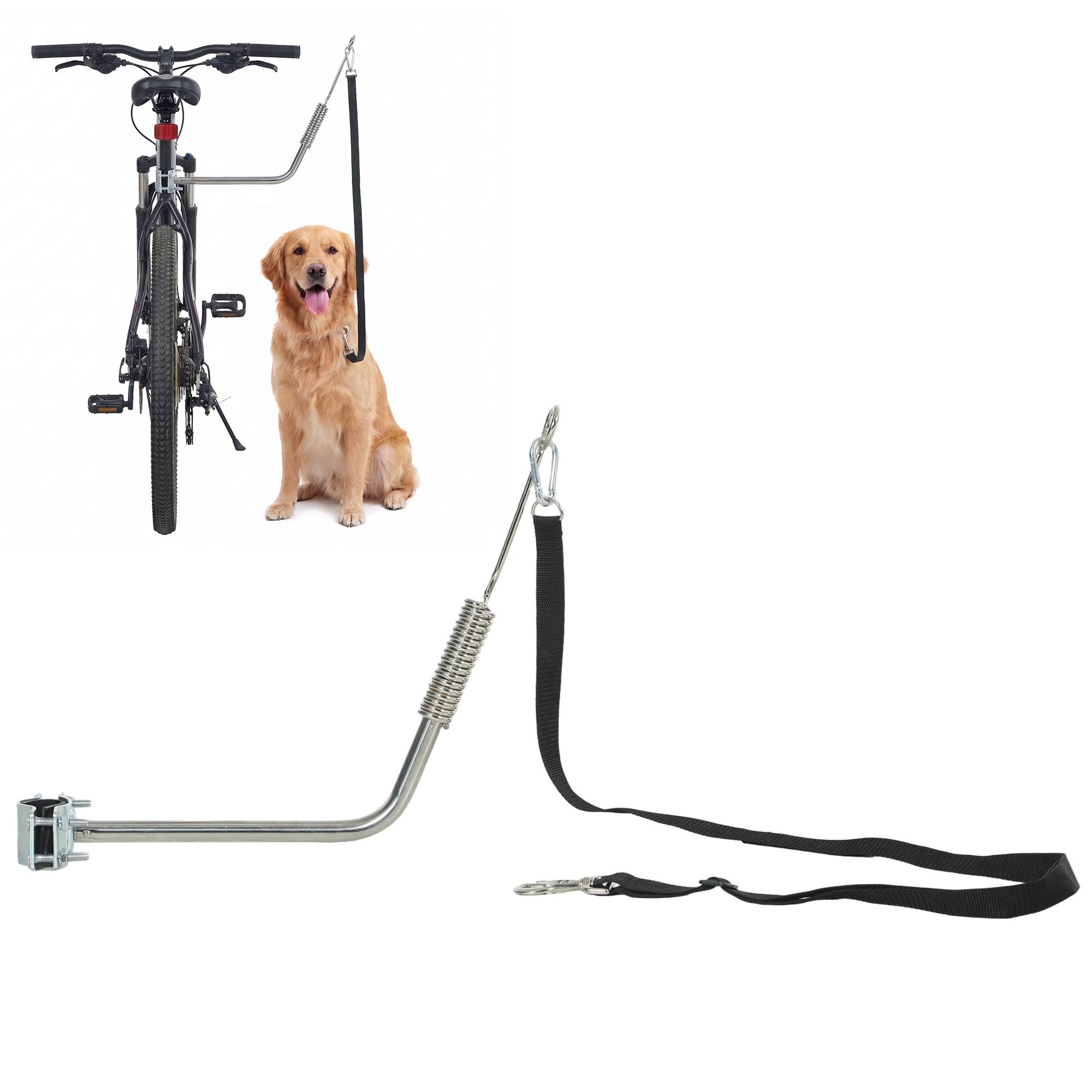 Laisse vélo chien amortisseurs réglable sangle amovible fixation rapide training jogging argent+noir - Image 1