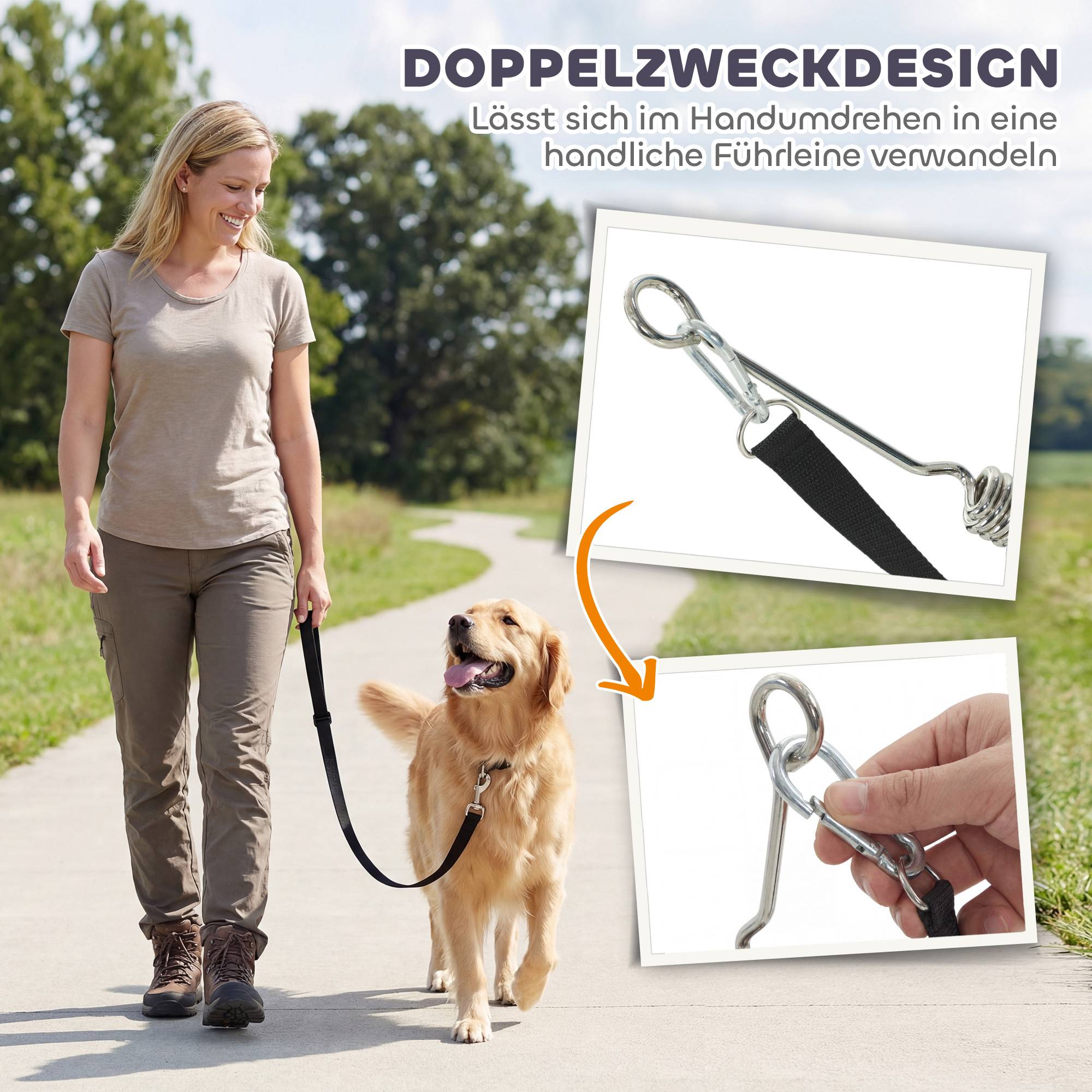 Laisse vélo chien amortisseurs réglable sangle amovible fixation rapide training jogging argent+noir - Image 8