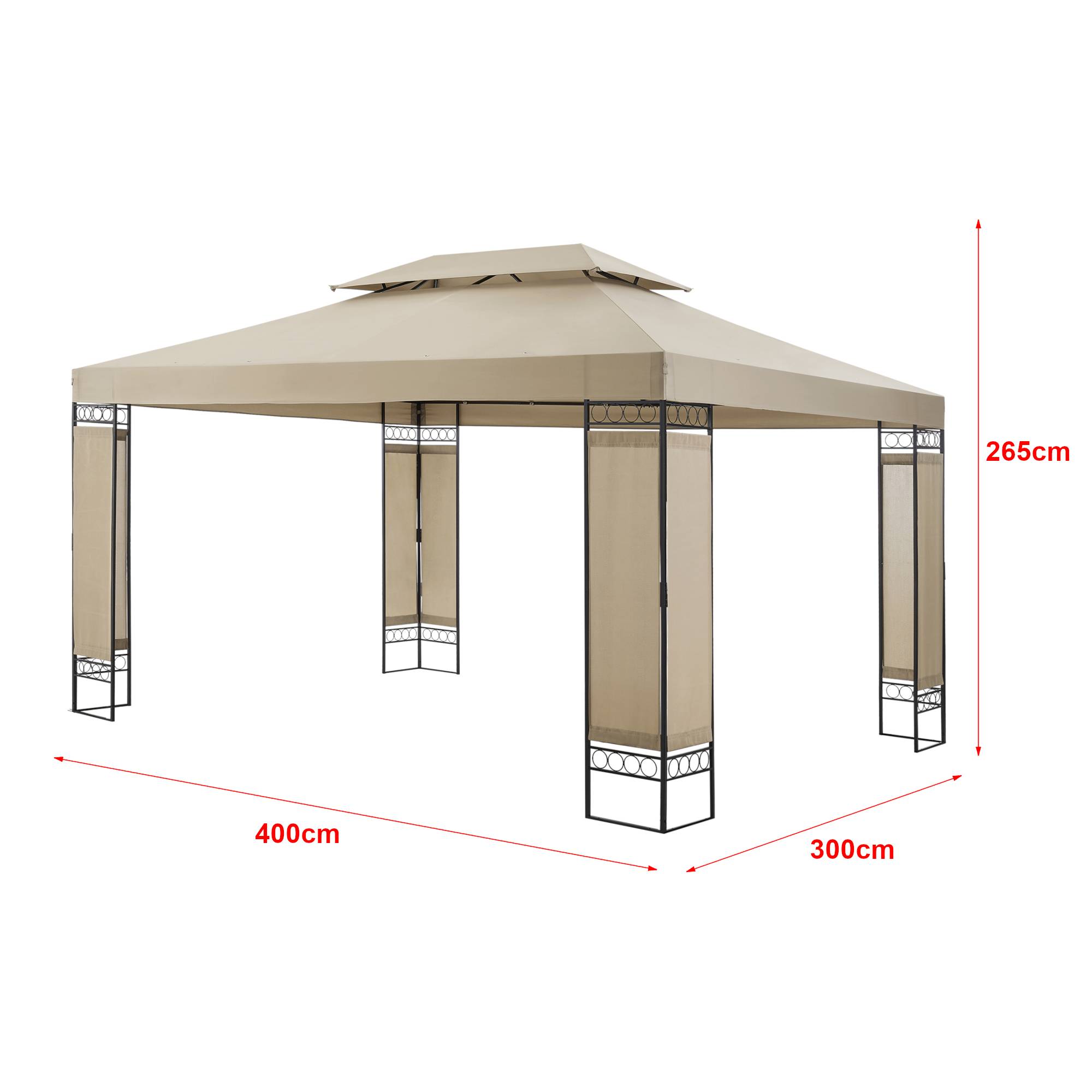 Tonnelle de jardin Lanciano avec structure en acier 400 x 300 x 265 cm beige [en.casa] - Image 3