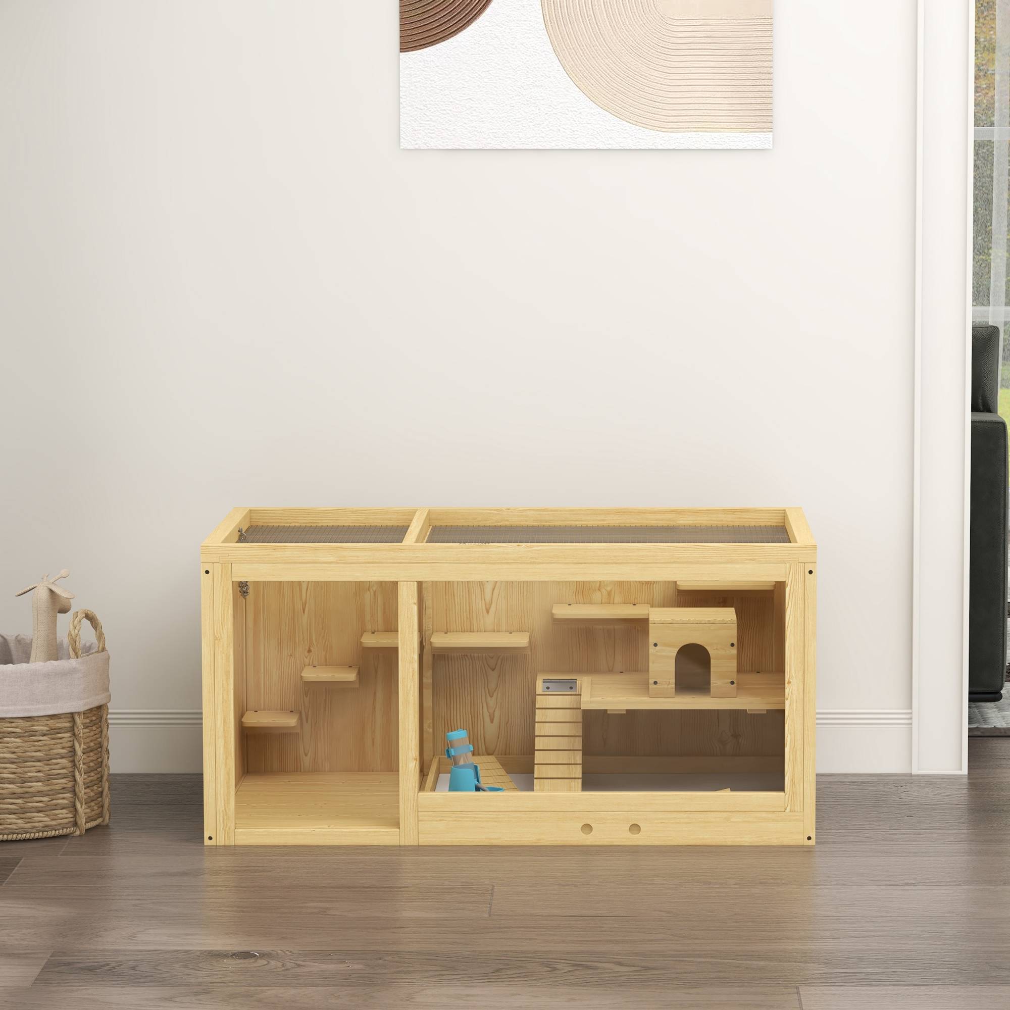 Cage pour rongeurs bois de sapin naturel 100 x 50 x 50 cm - PANGIVO - Image 10