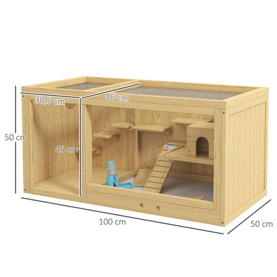 Cage pour rongeurs bois de sapin naturel 100 x 50 x 50 cm - PANGIVO - Image 5
