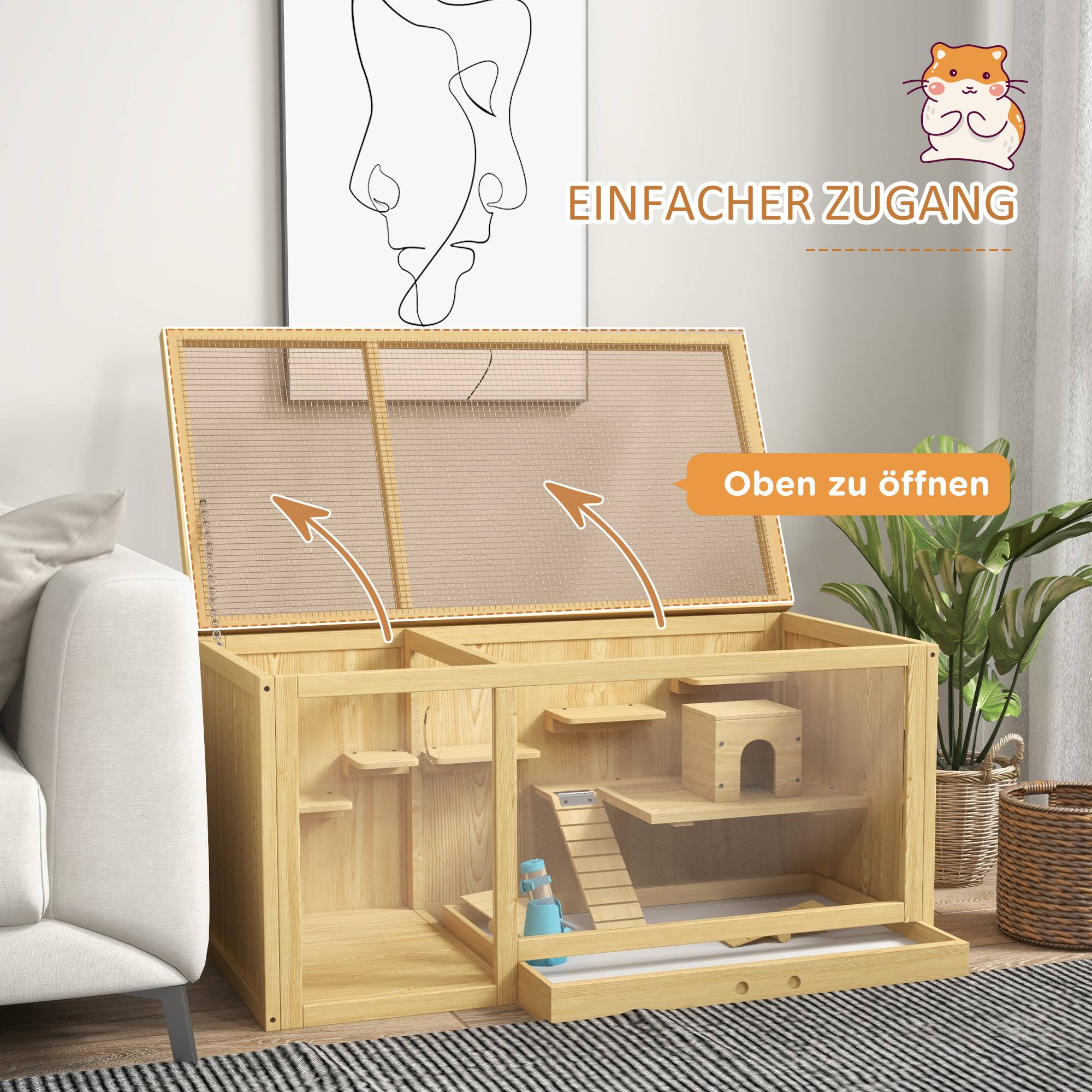 Cage pour rongeurs bois de sapin naturel 100 x 50 x 50 cm - PANGIVO - Image 7