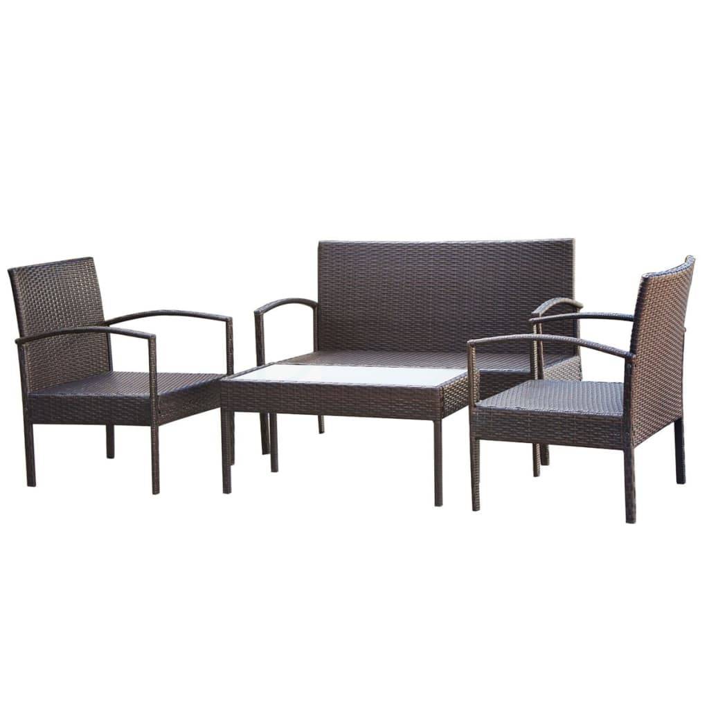 Helloshop26 - Salon de jardin meuble d'extérieur ensemble de mobilier 4 pièces avec coussins résine tressée marron - Imagen 2