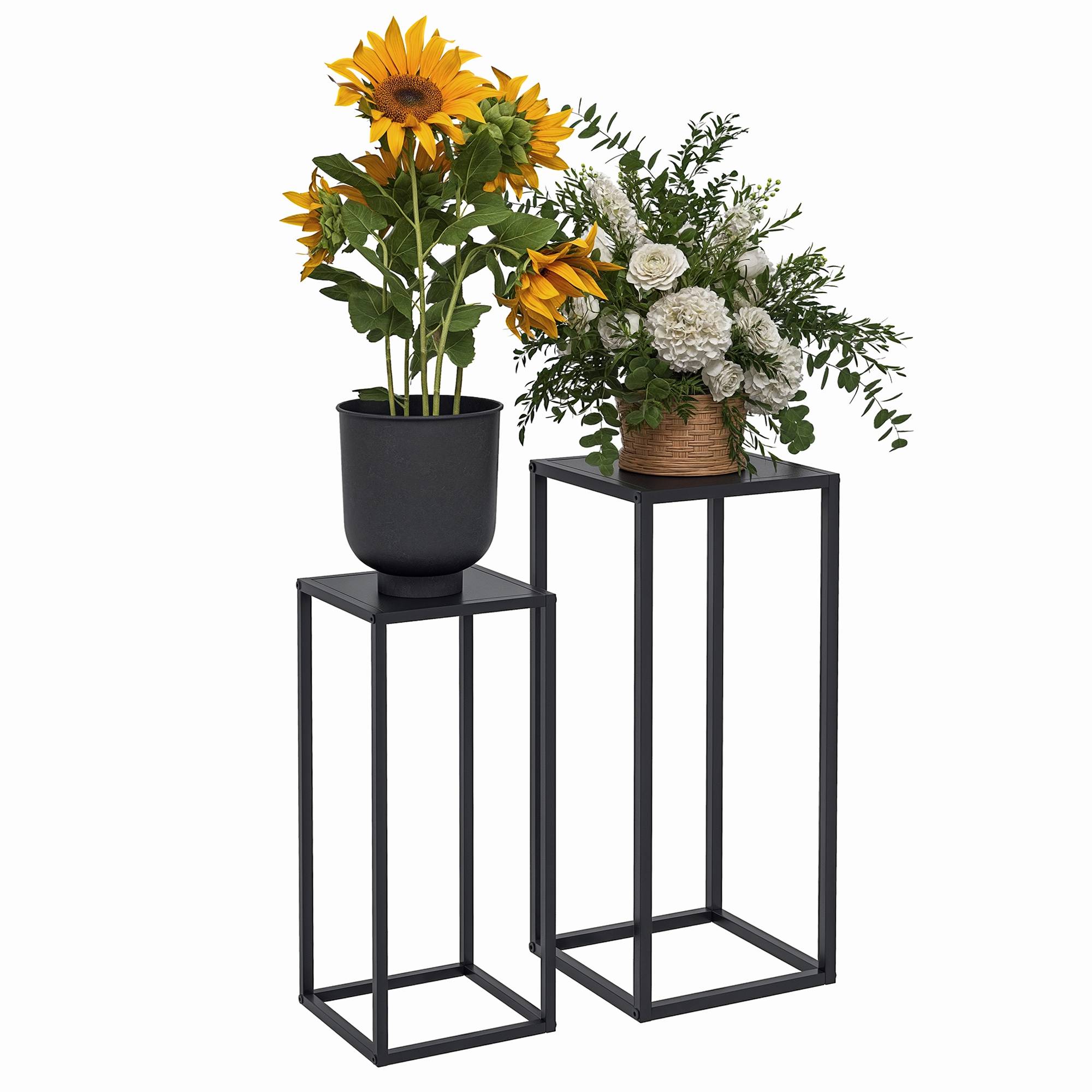 Sans Marque - Lot de 2 supports pot de fleurs encastrables 2 hauteurs différentes 58,5 et 65 cm - acier noir - Image 1