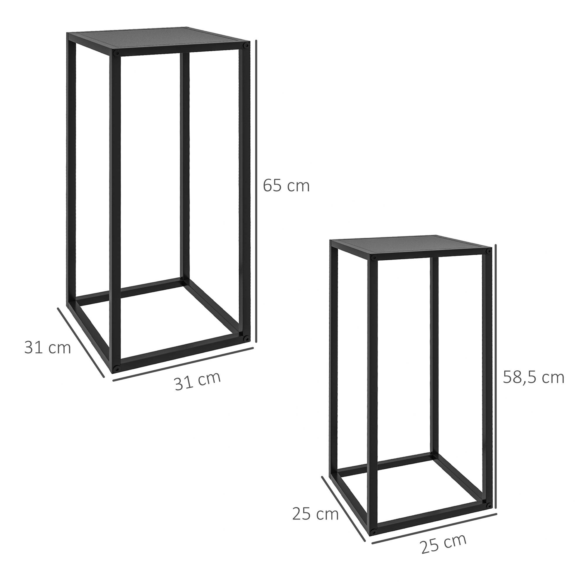 Sans Marque - Lot de 2 supports pot de fleurs encastrables 2 hauteurs différentes 58,5 et 65 cm - acier noir - Image 5