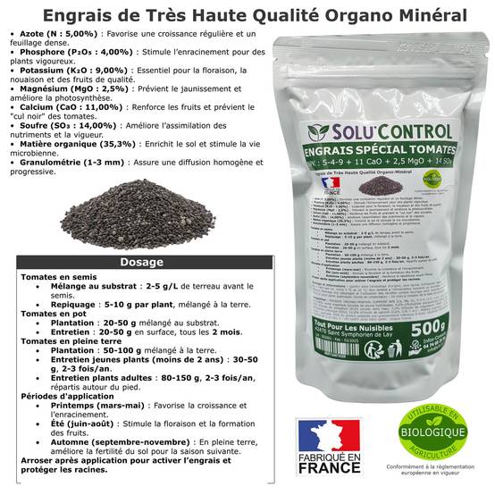 SOLU’CONTROL - 500 g Engrais Spécial Tomates, Aubergines, Poivrons, Piments - Formulation haute qualité Organo-Minerale - UAB - Image 2