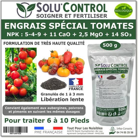 SOLU’CONTROL - 500 g Engrais Spécial Tomates, Aubergines, Poivrons, Piments - Formulation haute qualité Organo-Minerale - UAB - Image 1