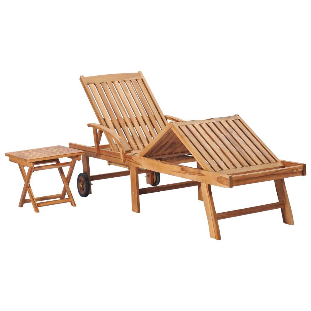 Helloshop26 - Lot de 2 transats chaise longue bain de soleil lit de jardin terrasse meuble d'extérieur avec table bois de teck solide - Imagen 5
