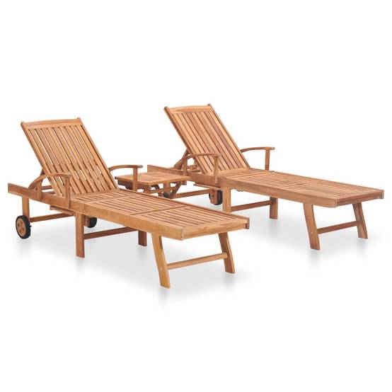Helloshop26 - Lot de 2 transats chaise longue bain de soleil lit de jardin terrasse meuble d'extérieur avec table bois de teck solide - Imagen 1