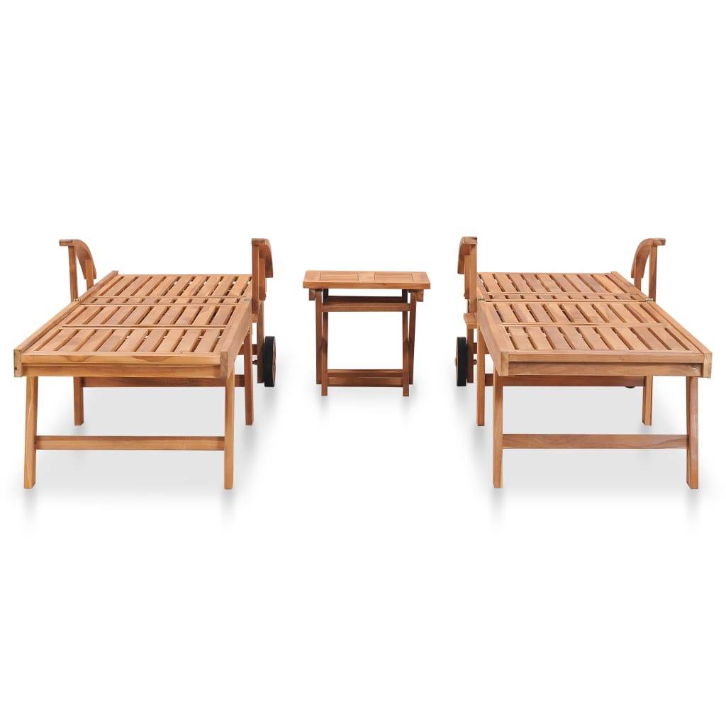 Helloshop26 - Lot de 2 transats chaise longue bain de soleil lit de jardin terrasse meuble d'extérieur avec table bois de teck solide - Imagen 2