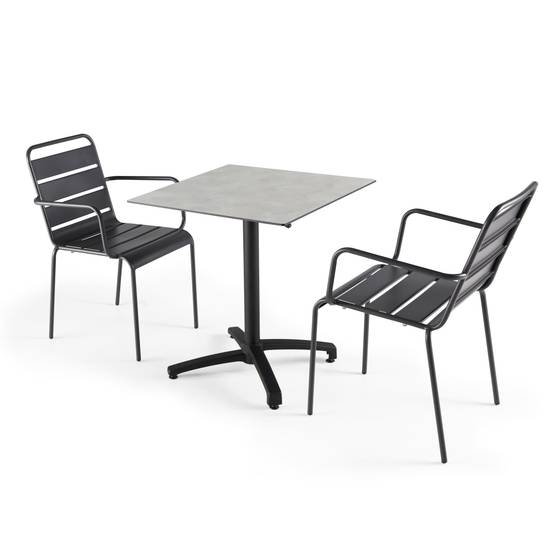 Oviala - Ensemble table terrasse stratifié beton gris clair et 2 fauteuils gris - Oviala - Imagen 1