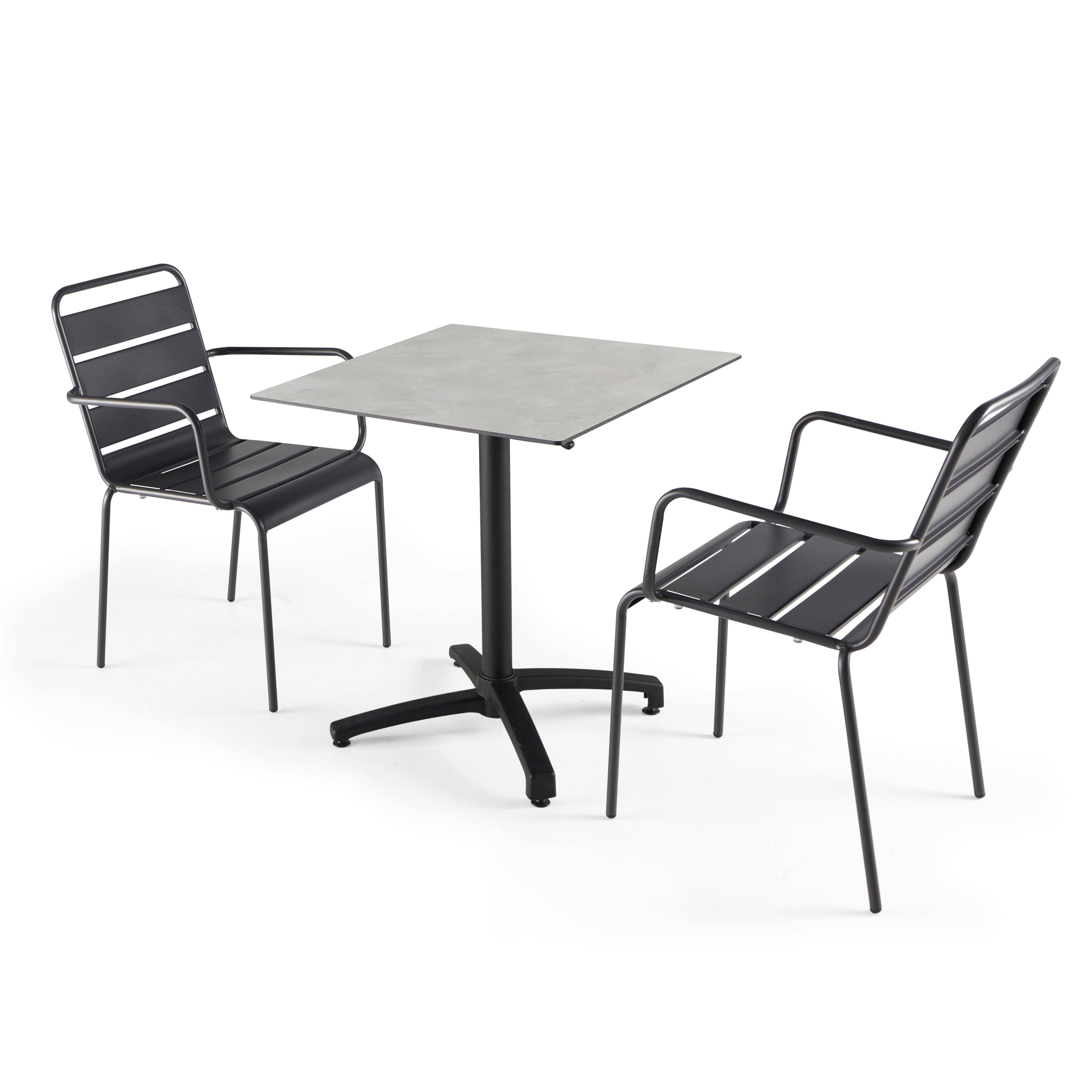 Oviala - Ensemble table terrasse stratifié beton gris clair et 2 fauteuils gris - Oviala - Imagen 1