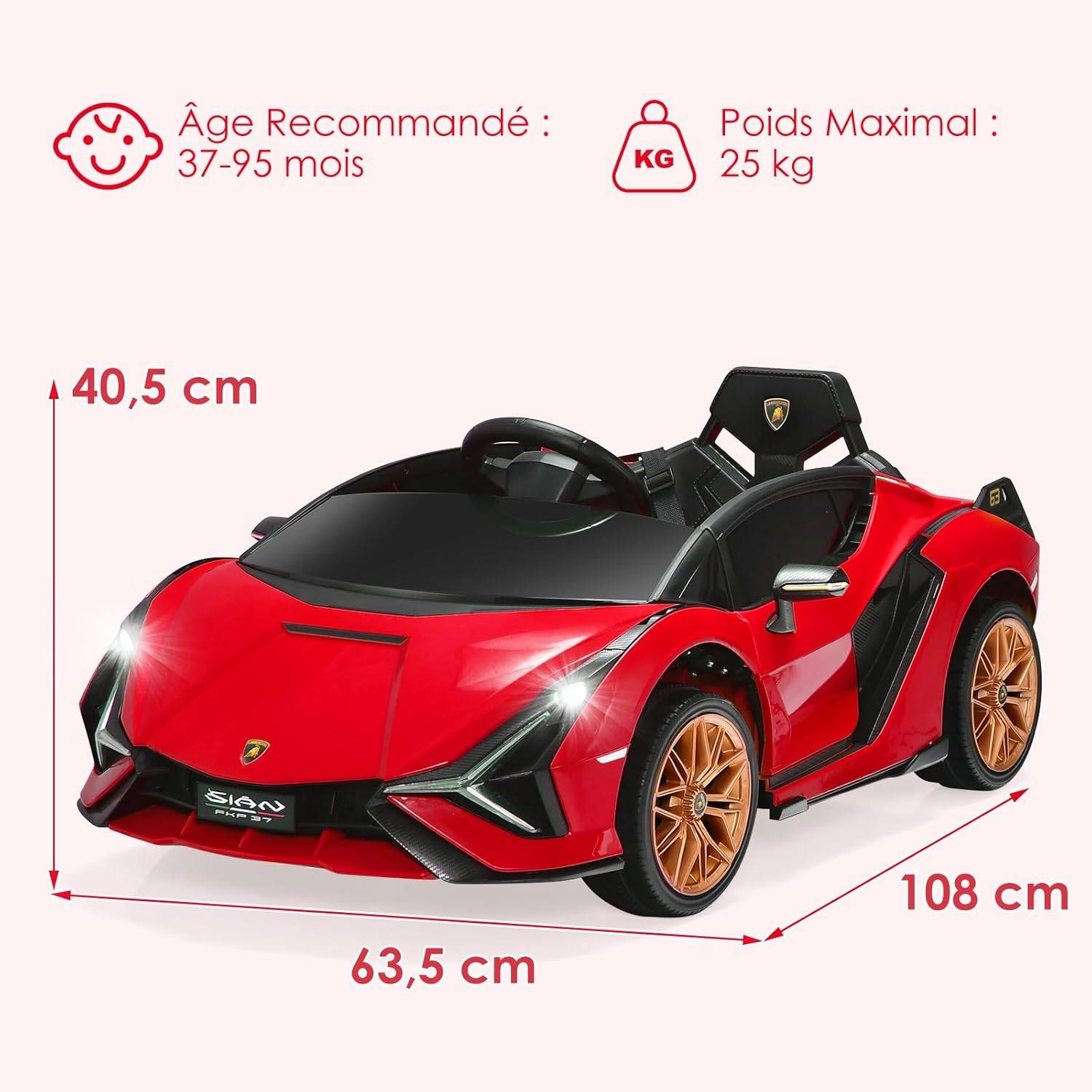 COSTWAY Lamborghini Voiture Électrique Enfants avec Télécommande 2,4G, Véhicule Électrique Enfants avec 2 Portes Papillons, Démarrage Progressif & Musique, Charge 25kg pour Enfant de 37-95 Mois(Rouge COSTWAY Lamborghini Voiture Électrique Enfants avec Télécommande 2,4G, Véhicule Électrique Enfants avec 2 Portes Papillons, Démarrage Progressif & Musique, Charge 25kg pour Enfant de 37-95 Mois(Rouge