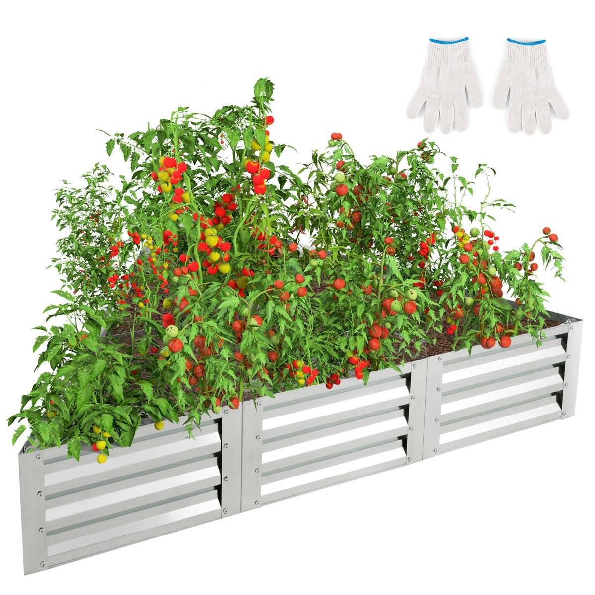 Helloshop26 - Carré potager de jardin triangulaire en fer galvanisé avec 6 espaces 150 x 150 x 30 cm jardinière surélevée avec base ouverte - Imagen 1