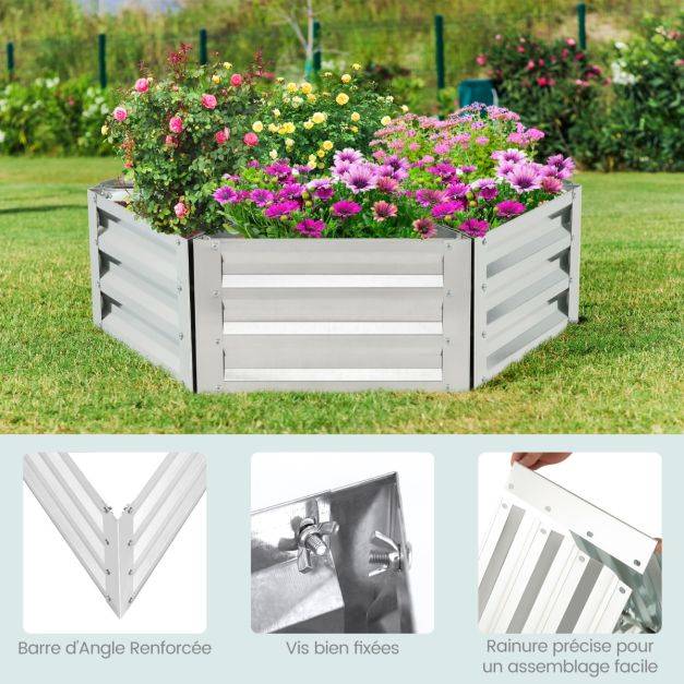 Helloshop26 - Carré potager de jardin triangulaire en fer galvanisé avec 6 espaces 150 x 150 x 30 cm jardinière surélevée avec base ouverte - Imagen 2