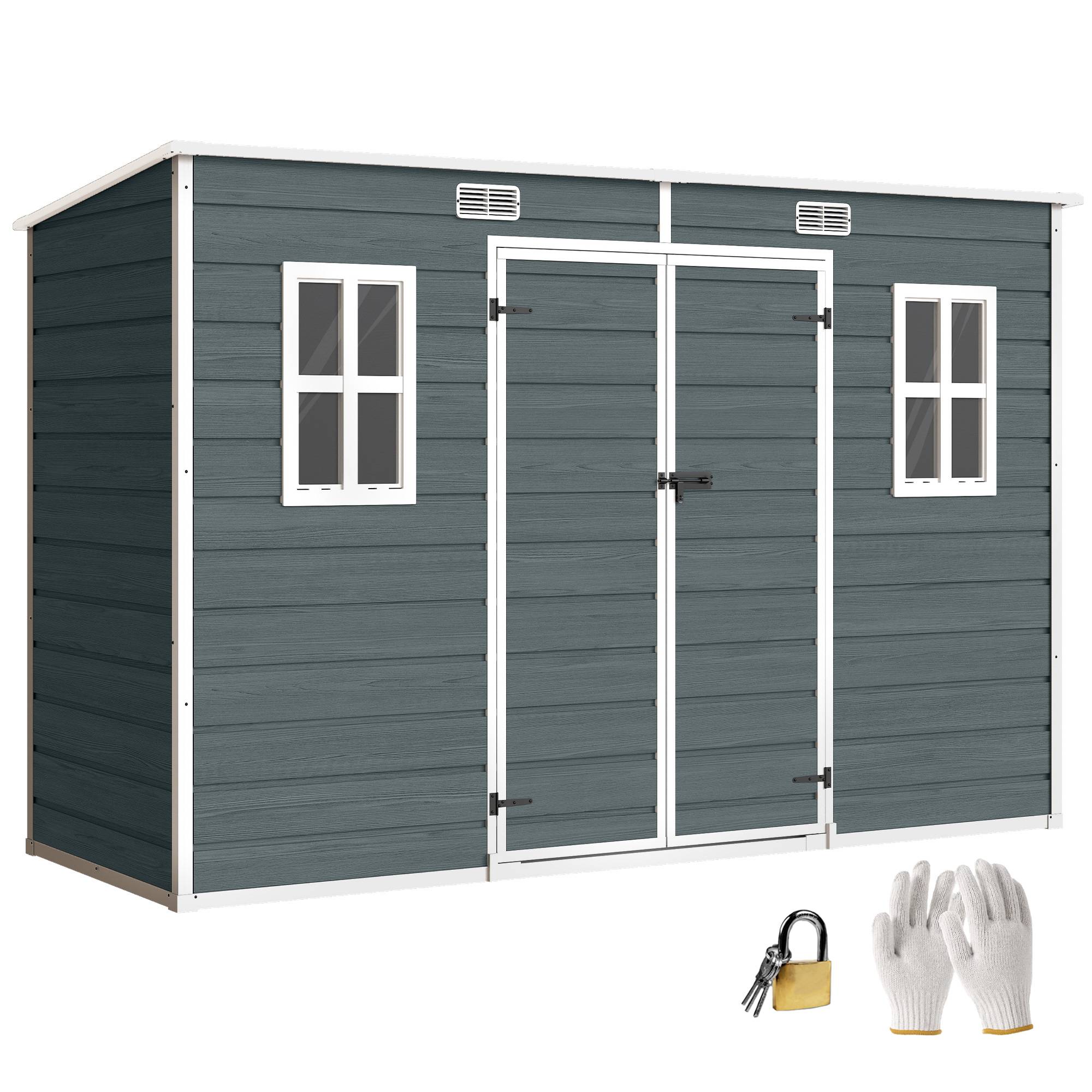 ComfortXL - Abri de jardin en polypropylène et aluminium gris 303 x 123 x 197 cm effet bois avec plancher pour rangement - Image 2