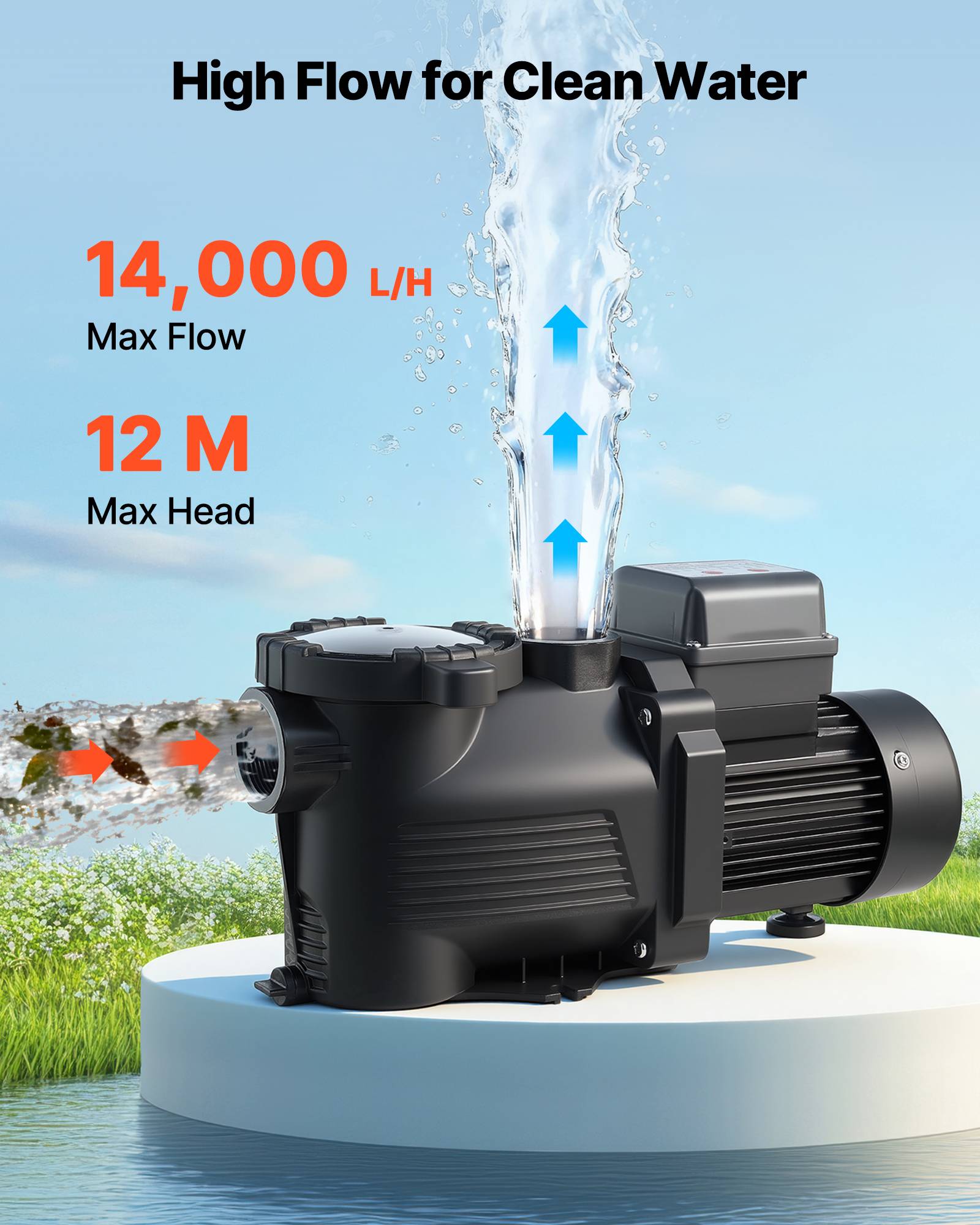 Vevor - VEVOR Pompe piscine 550 W, 14 000 L/h, refoulement 12 m, monovitesse, panier filtrant, minuterie 24 h, 220-240 V. - Image 2