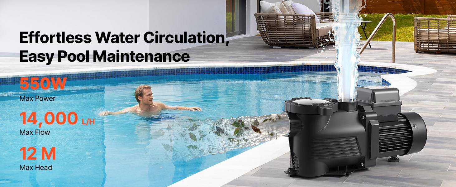 Vevor - VEVOR Pompe piscine 550 W, 14 000 L/h, refoulement 12 m, monovitesse, panier filtrant, minuterie 24 h, 220-240 V. - Image 9