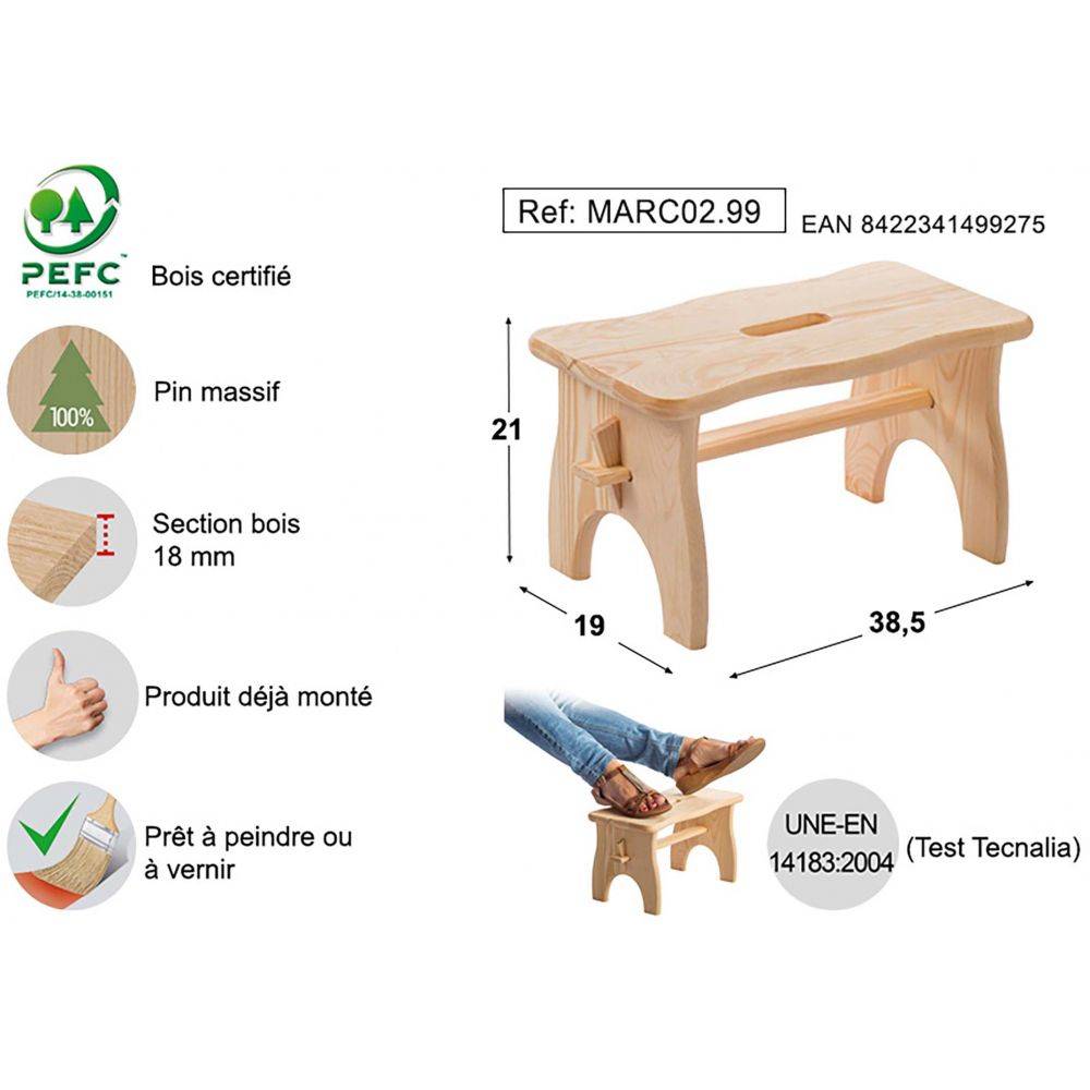 Repose-pieds marche-pieds en pin brut - Imagen 3