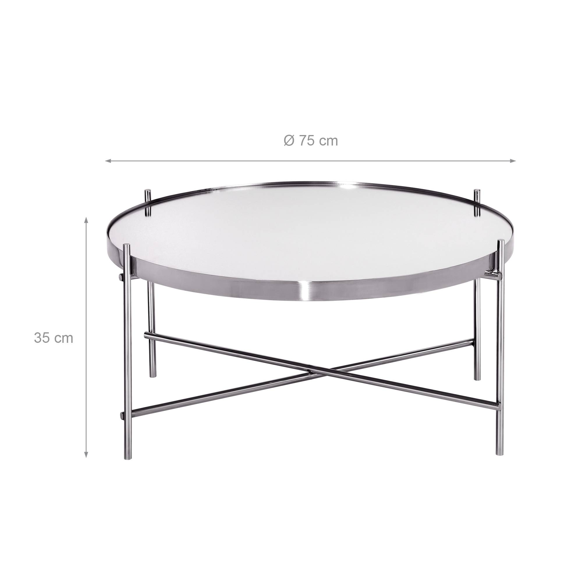 Table basse 75x35 cm argentée ronde structure métallique plateau en ...