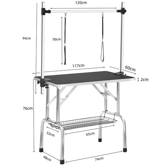 Table de toilettage pliable chats et chiens 117 x 61 x 76 cm acier inoxydable et MDF - PANGIVO - Image 4