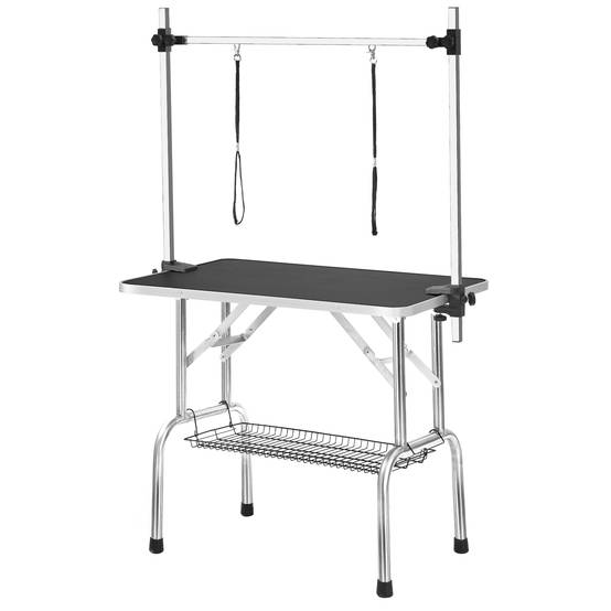 Table de toilettage pliable chats et chiens 117 x 61 x 76 cm acier inoxydable et MDF - PANGIVO - Image 3