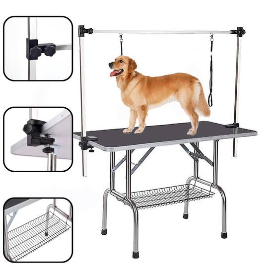 Table de toilettage pliable chats et chiens 117 x 61 x 76 cm acier inoxydable et MDF - PANGIVO - Image 2