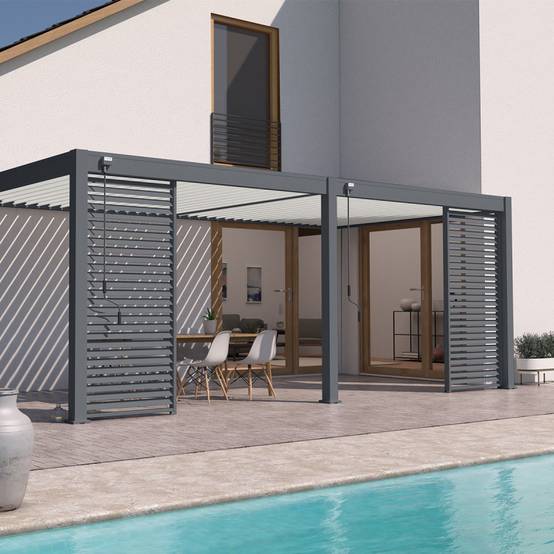 Ombrea - Pergola bioclimatique Ombréa VS 3x6M adossée - Anthracite/blanc - V2 - Image 7