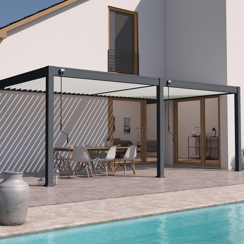 Ombrea - Pergola bioclimatique Ombréa VS 3x6M adossée - Anthracite/blanc - V2 - Image 1