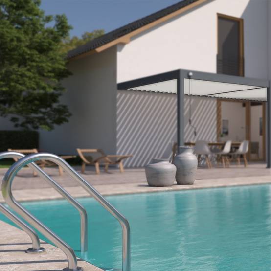 Ombrea - Pergola bioclimatique Ombréa VS 3x6M adossée - Anthracite/blanc - V2 - Image 3