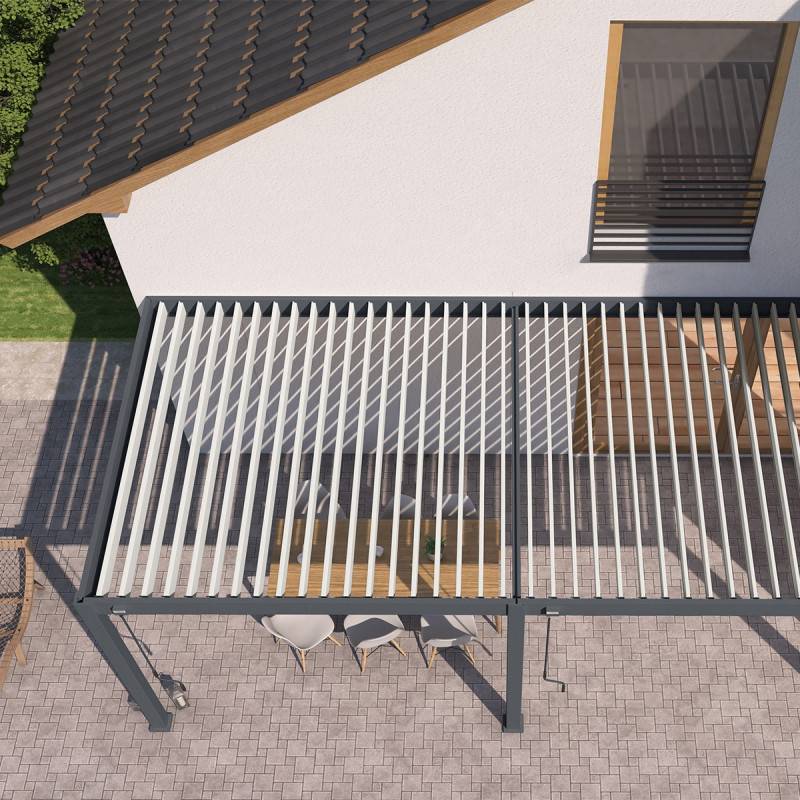Ombrea - Pergola bioclimatique Ombréa VS 3x6M adossée - Anthracite/blanc - V2 - Image 6
