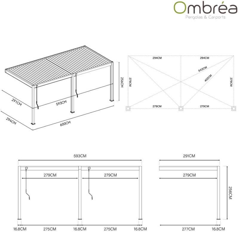 Ombrea - Pergola bioclimatique Ombréa VS 3x6M adossée - Anthracite/blanc - V2 - Image 2