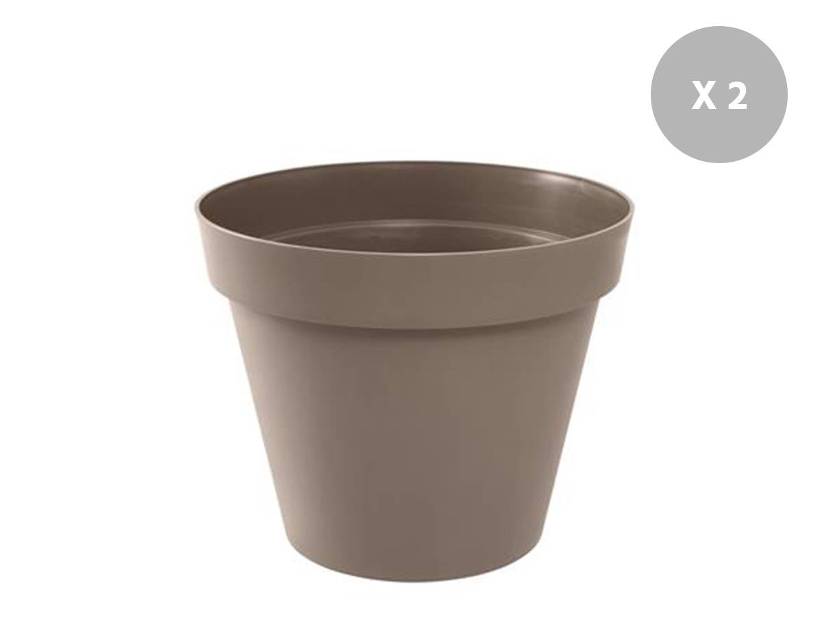 Eda - Lot de 2 Pots de fleur rond Toscane Ø 60 x H.47 cm Taupe - Eda
