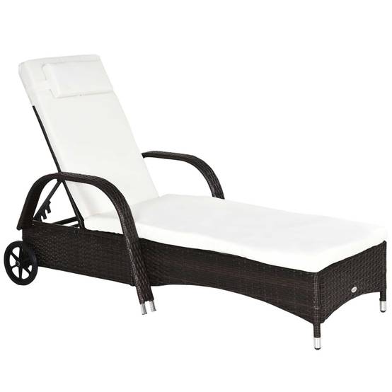 ComfortXL - Transat de jardin résine tressée brun crème 200 x 73 cm dossier 5 positions avec coussin et roulettes - Image 10