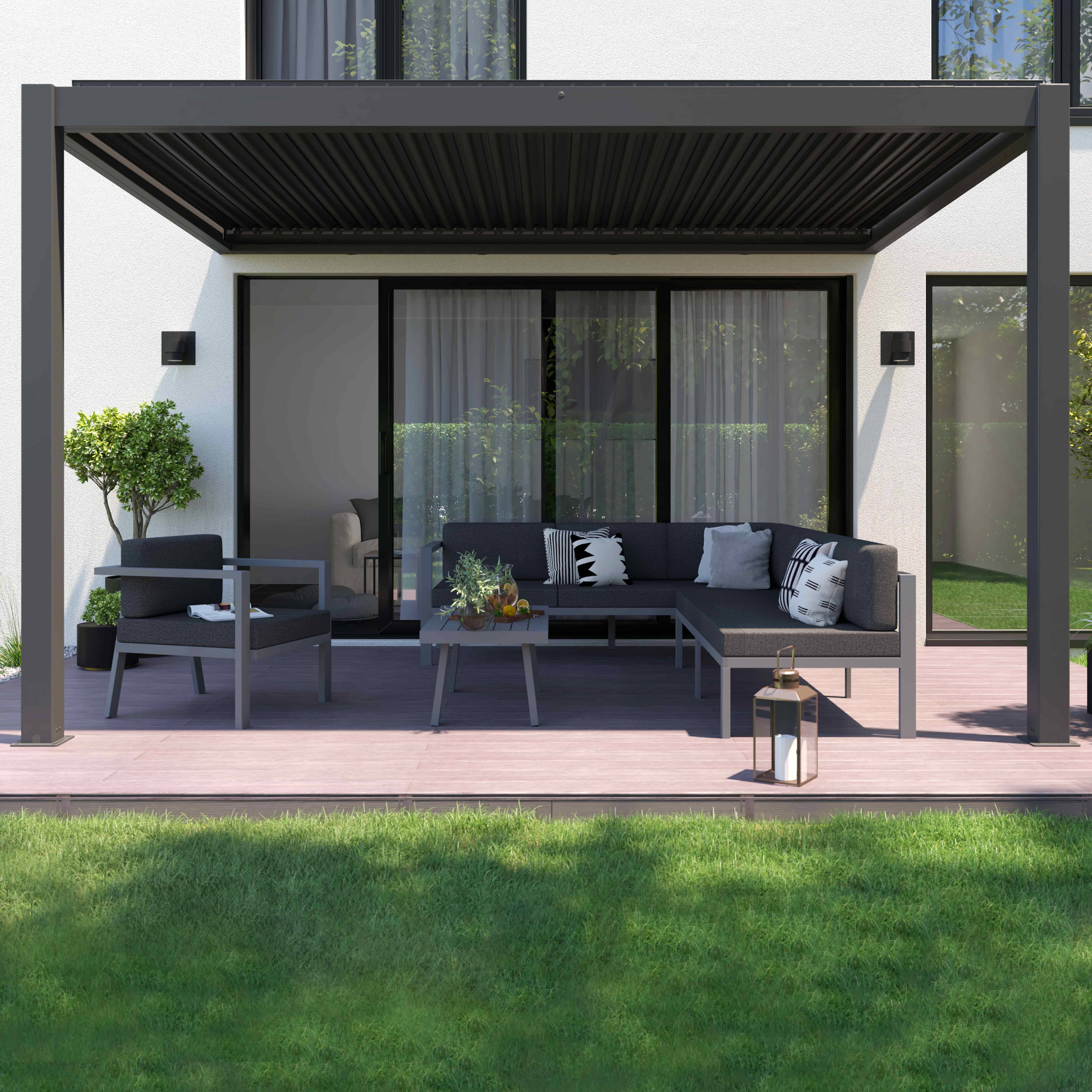 Oviala - Pergola bioclimatique adossée et motorisée 3 x 4 x 2,5m gris Thebes - Oviala - Imagen 4
